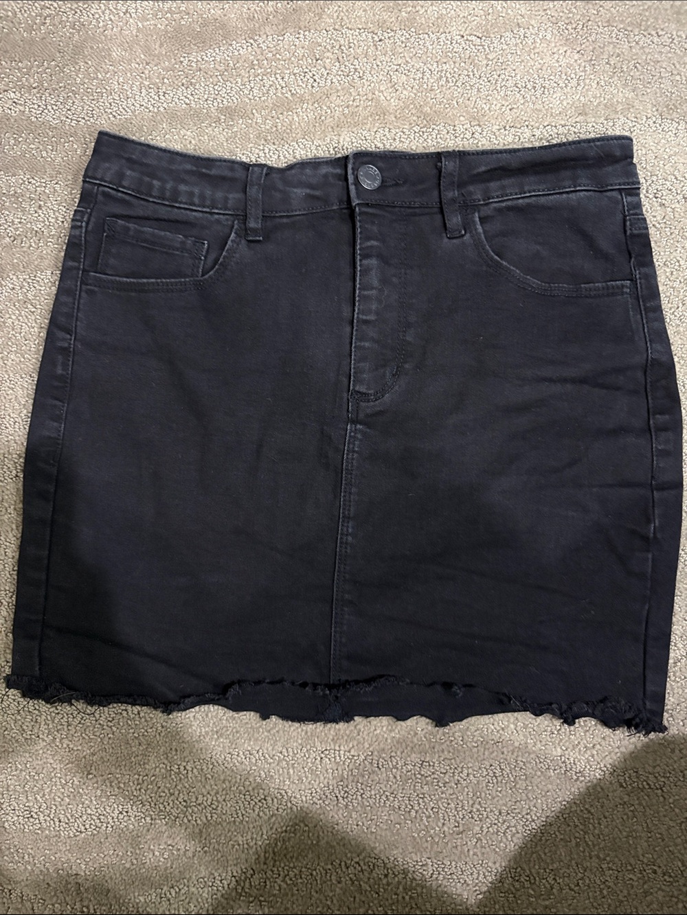 Garage Black Denim Mini Skirt with Raw Hem size M